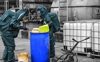 two men practice safe hazardous material storage