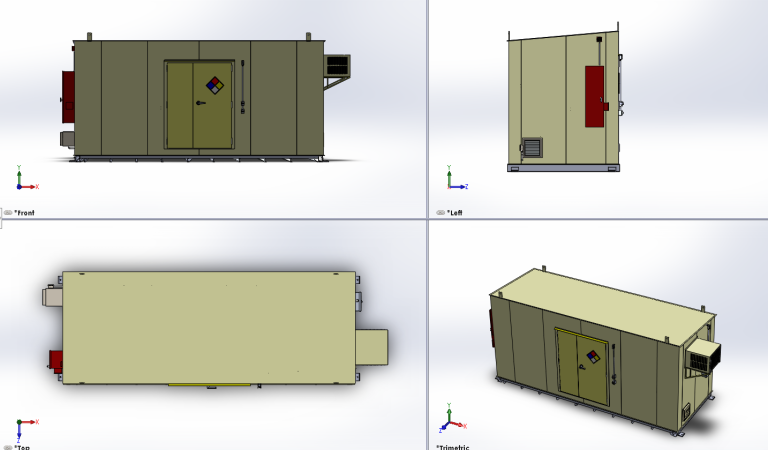 4 views of a building rendering in different angles